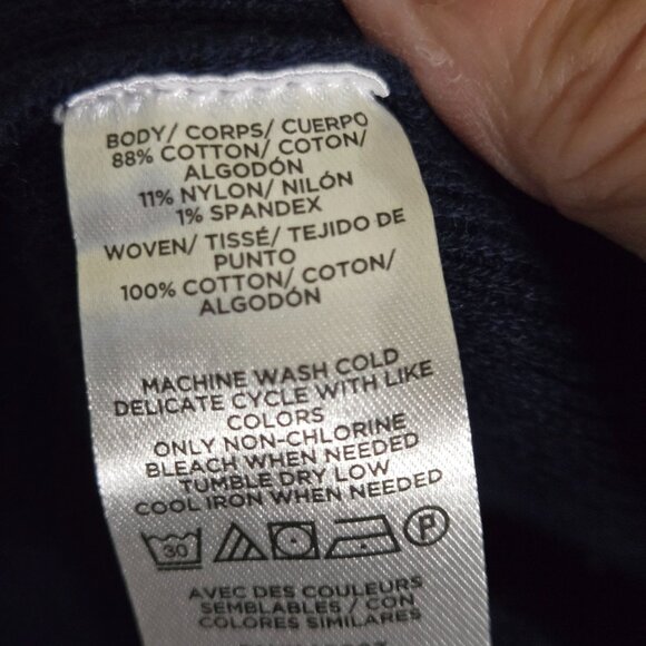 Loft 2024 Navy Gold Button Pale Blue Ruffle Collar Lady Cardigan Sweater Size - Picture 8 of 9